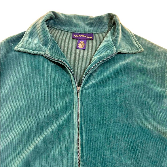 Charter Club Vintage Y2K Teal Blue Velour Ribbed Zip Up Jacket, Size Small - Picture 3 of 11
